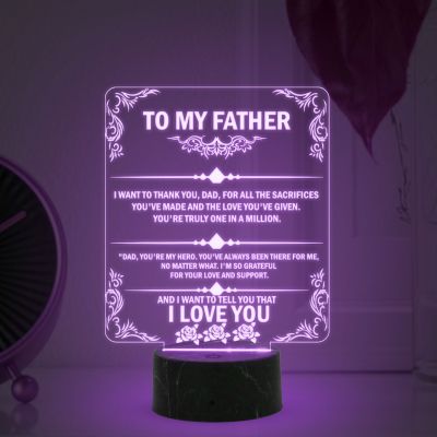 To my Father Acrylic English Quote Led Night Lamp with Automatic Color Changing Light Birthday Gift for Dad